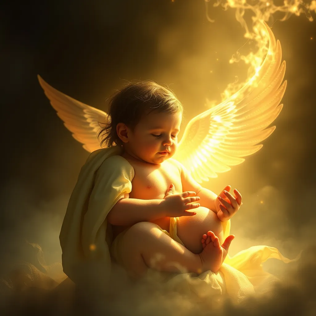 A baby surrounded by golden light, representing original incorruption