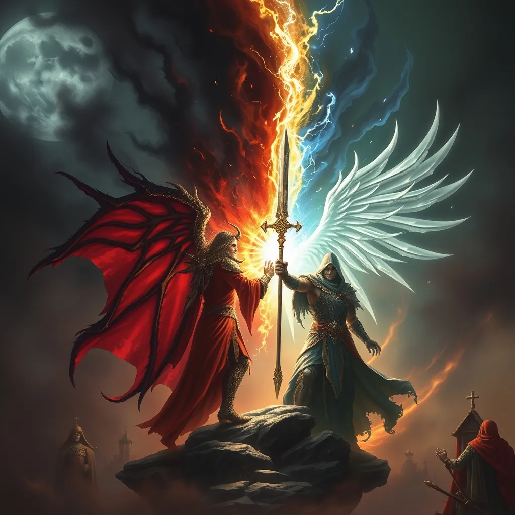 An angel and a demon, representing the choice between sin and righteousness
