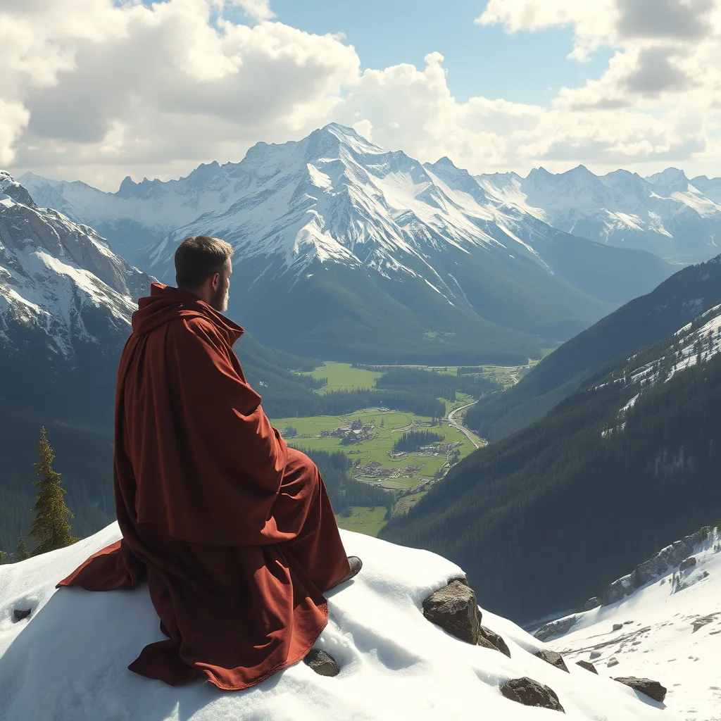 A Carpathian Byzantine monk overlooking a mountain valley